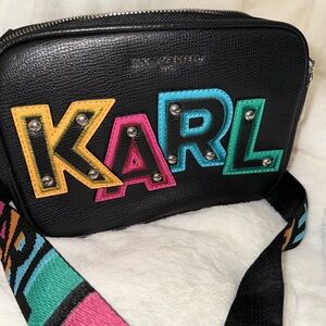 Karl Lagerfeld Black Crossbody Bag with Colorful Lettering